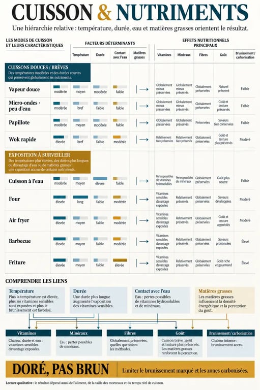 Infographie comparative des méthodes de cuisson pour préserver les nutriments