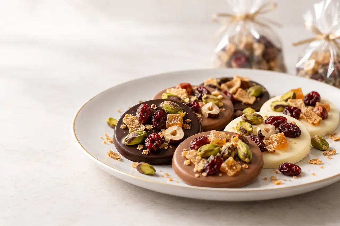 Recette de chocolat de Noël fait maison facile avec des mendiants garnis