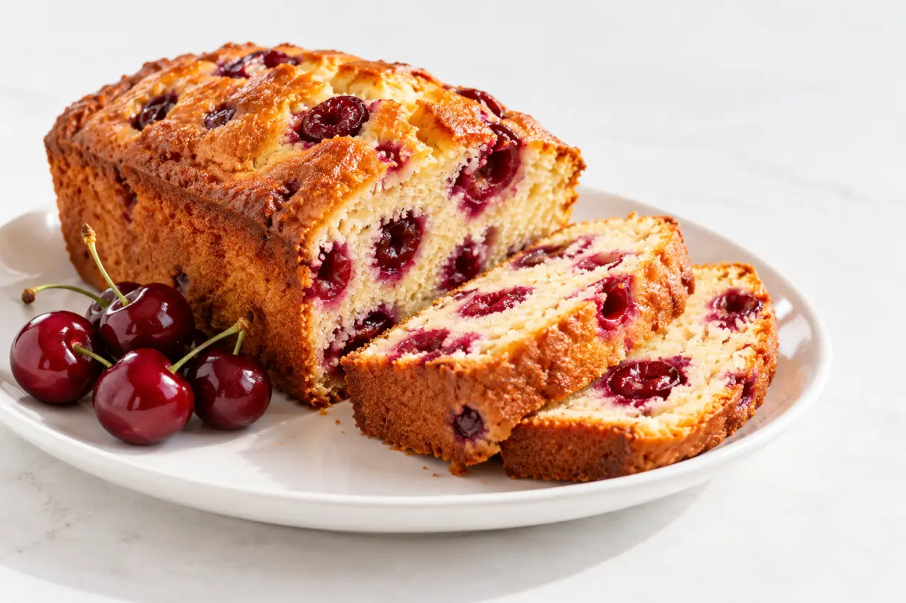 Cake aux cerises moelleux aux fruits bien répartis