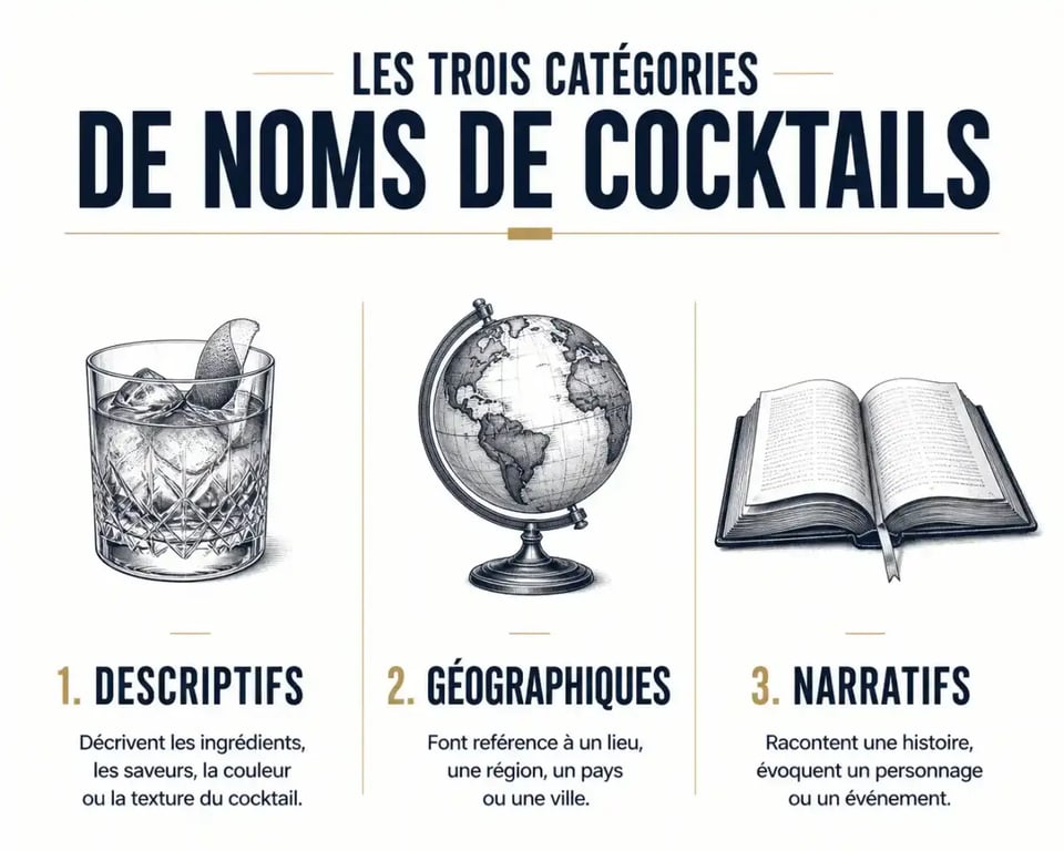 Classification des noms de cocktails : descriptifs, géographiques et narratifs