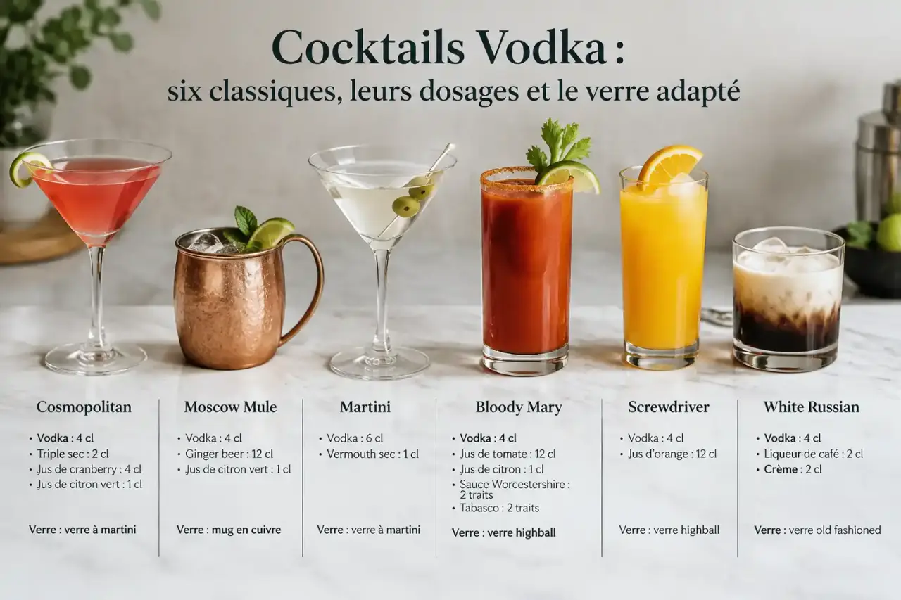 Cocktail vodka : six classiques, leurs dosages et le verre adapté