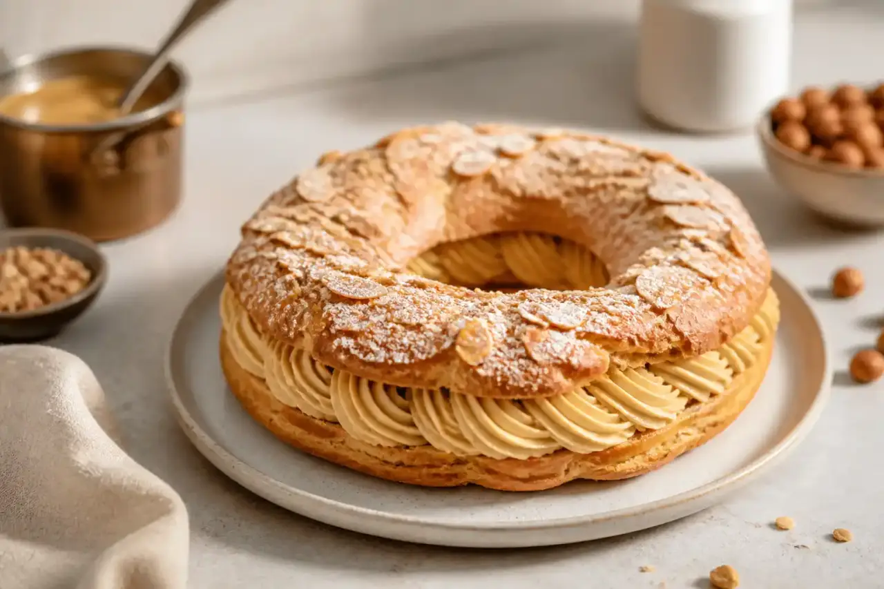 Paris-brest maison au praliné, crème généreuse et éclats de noisettes caramélisées
