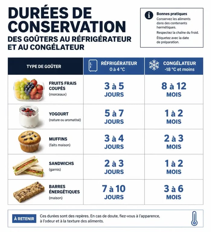 Tableau de conservation des goûters fait maison pour la semaine